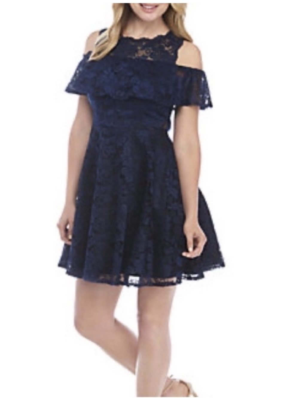 XSCAPE Cold Shoulder Lace Cocktail Dress. 2.